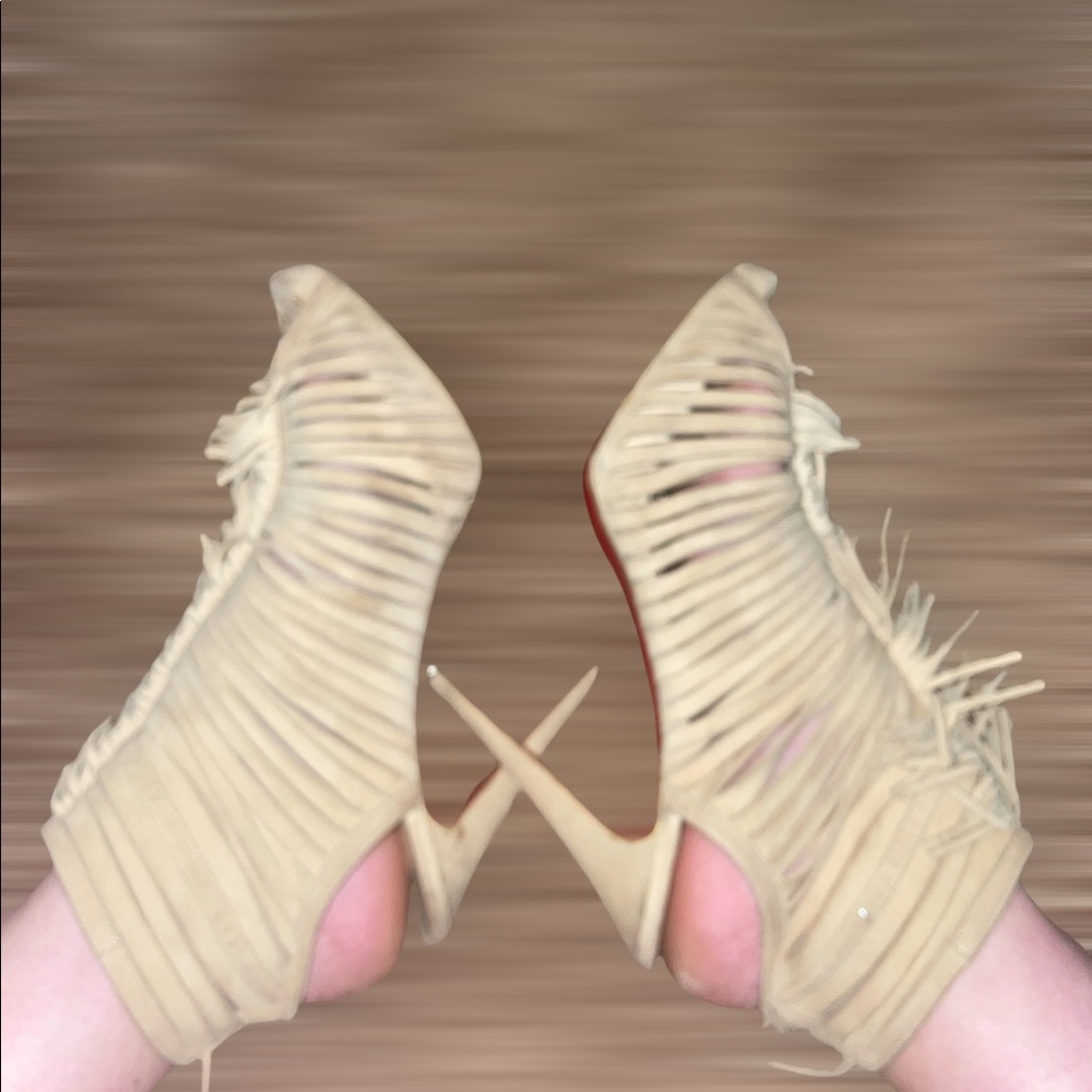 Christian Louboutin Beige Deva Fringed Booties View 2
